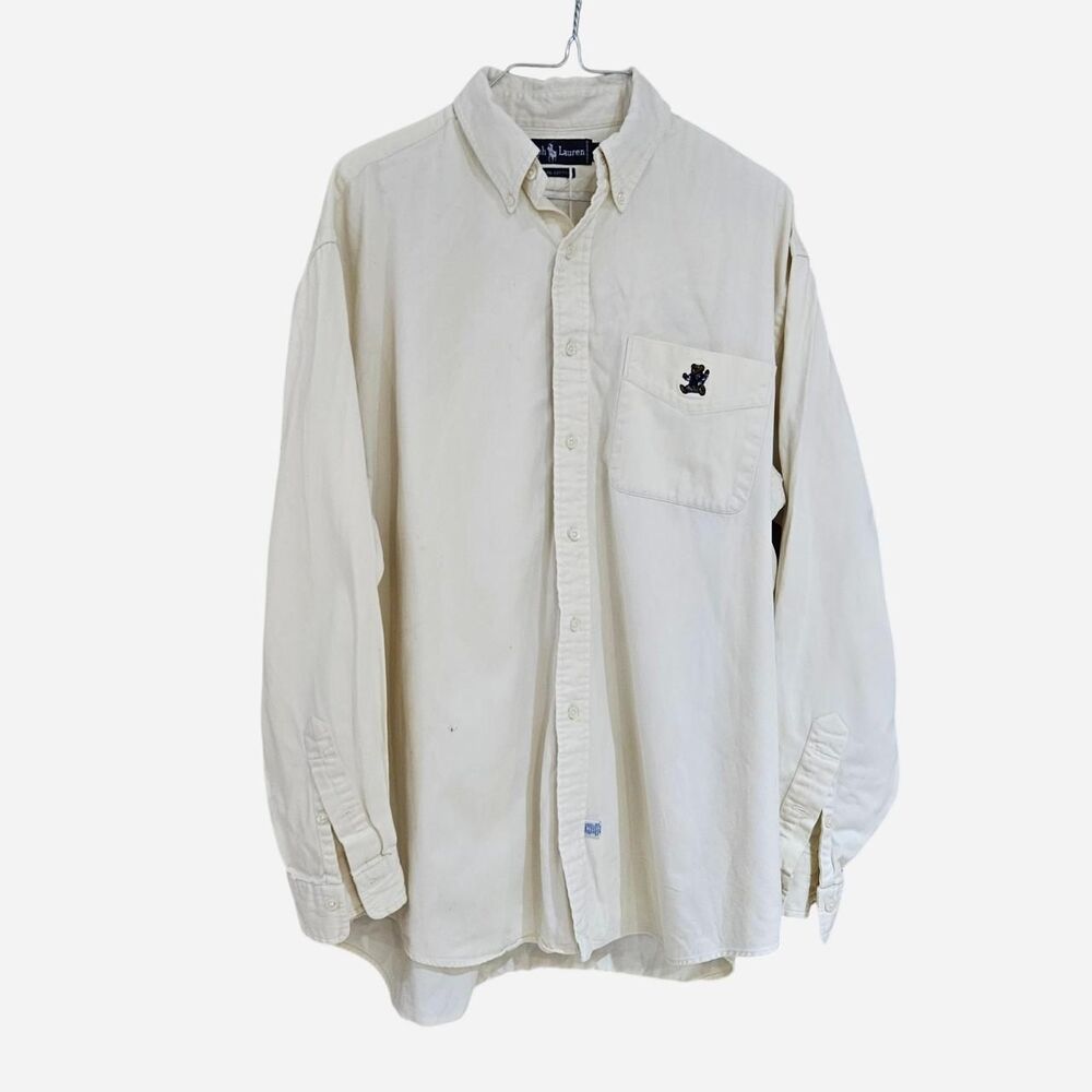 90s preppy streetwear ralph lauren polo bear cream button down
